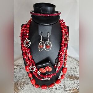Red Velvet Luxe Collection Vintage Red Jewelry Lot Necklaces Earrings Bracelet